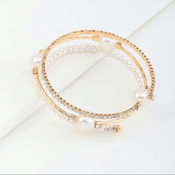 Gold Pearl & Rhinestone Bangle - Picture 3 of 3